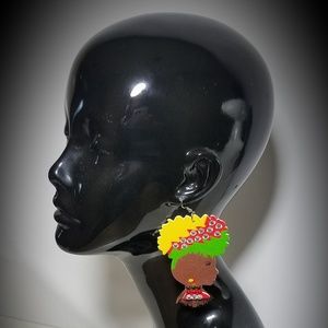 Jamaican girl earrings with Swrk. Crystals!